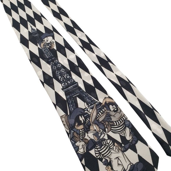 Looney Tunes Mania Vintage Mens Tie Eiffel Tower Characters Marvin Taz Bugs - Picture 2 of 5